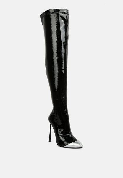 Chimes High Heel Patent Long Boots-3