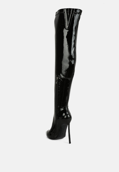 Chimes High Heel Patent Long Boots-4