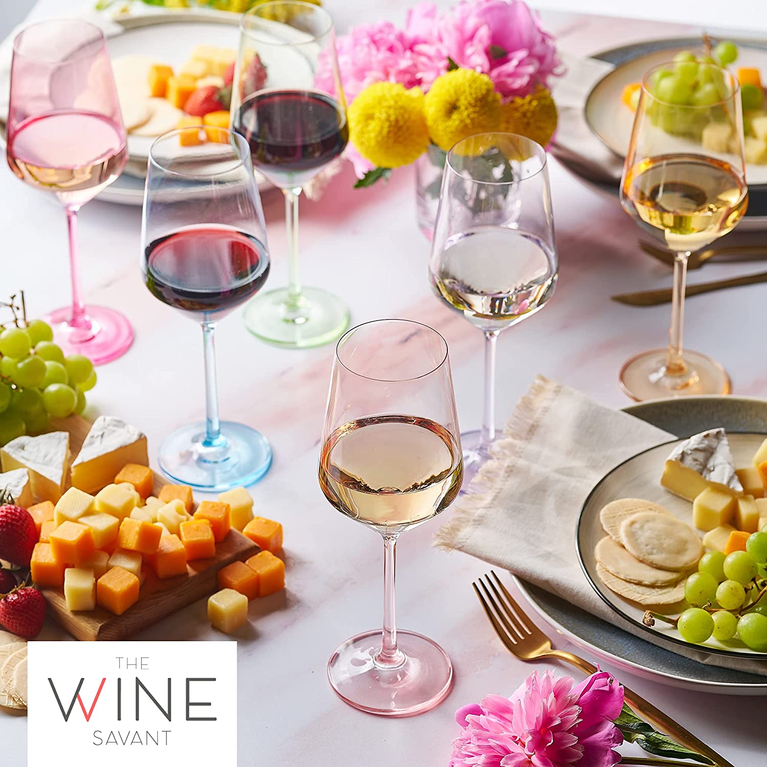 Colored Crystal Wine Glass Set of 6, Large Stemmed 12 oz Glasses, Great for all Occasions & Special Celebrations Unique Italian Style Tall Drinkware for Red & White Wine, Water Dinner, Color Glassware-1