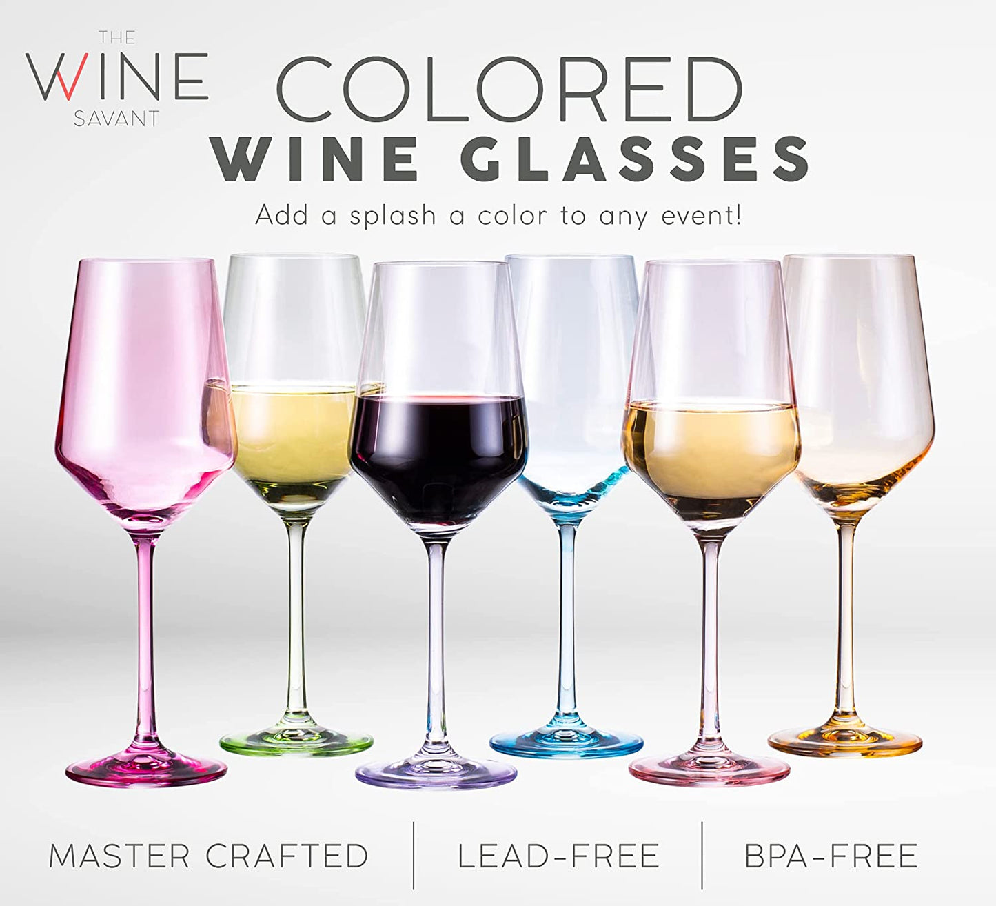Colored Crystal Wine Glass Set of 6, Large Stemmed 12 oz Glasses, Great for all Occasions & Special Celebrations Unique Italian Style Tall Drinkware for Red & White Wine, Water Dinner, Color Glassware-2