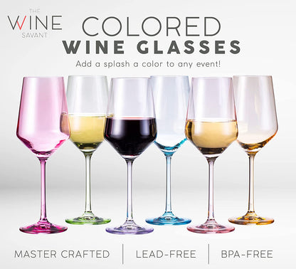 Colored Crystal Wine Glass Set of 6, Large Stemmed 12 oz Glasses, Great for all Occasions & Special Celebrations Unique Italian Style Tall Drinkware for Red & White Wine, Water Dinner, Color Glassware-2