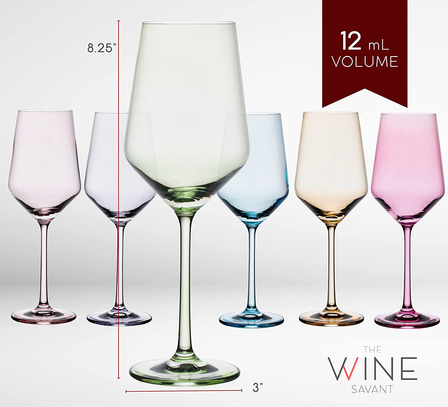 Colored Crystal Wine Glass Set of 6, Large Stemmed 12 oz Glasses, Great for all Occasions & Special Celebrations Unique Italian Style Tall Drinkware for Red & White Wine, Water Dinner, Color Glassware-3