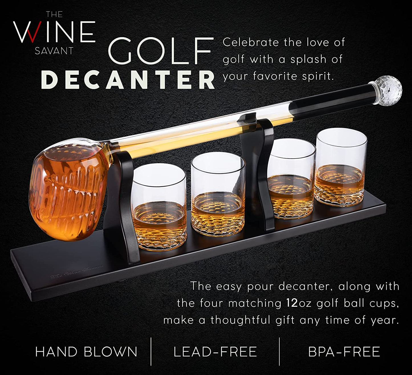 Golf Whiskey Decanter and 4 Liquor Glasses - Decanter & Glass Set - Golf Stick Gifts for Men - Unique Whiskey Decanter Set - Bourbon & Scotch Decanter for Serving Alcohol - Golfer Gifts for Dad-3