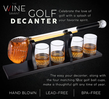 Golf Whiskey Decanter and 4 Liquor Glasses - Decanter & Glass Set - Golf Stick Gifts for Men - Unique Whiskey Decanter Set - Bourbon & Scotch Decanter for Serving Alcohol - Golfer Gifts for Dad-3