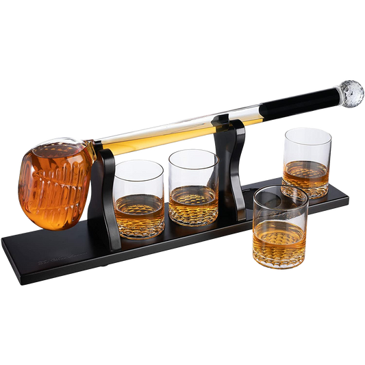 Golf Whiskey Decanter and 4 Liquor Glasses - Decanter & Glass Set - Golf Stick Gifts for Men - Unique Whiskey Decanter Set - Bourbon & Scotch Decanter for Serving Alcohol - Golfer Gifts for Dad-0