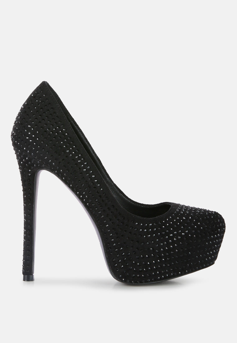Clarisse Diamante Faux Suede High Heeled Pumps-7