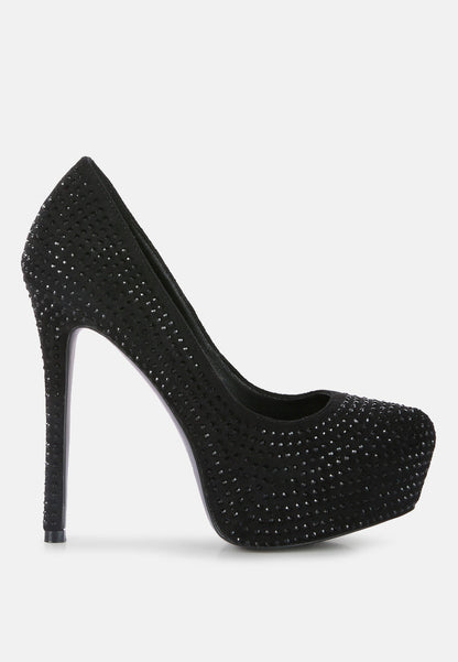 Clarisse Diamante Faux Suede High Heeled Pumps-7