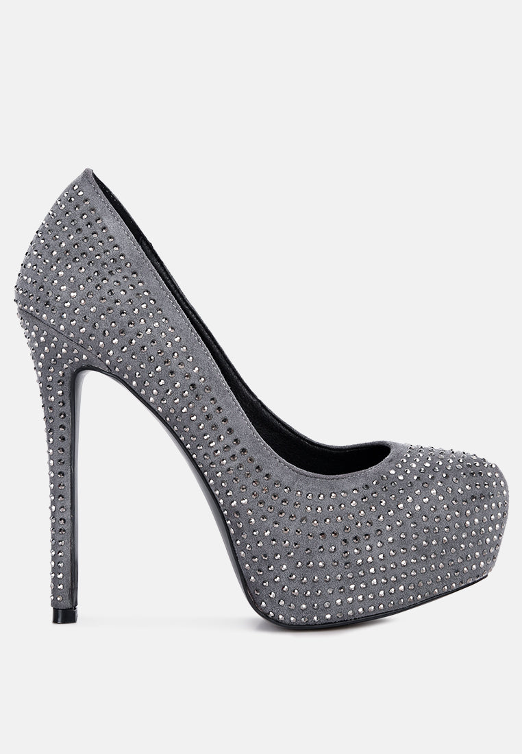 Clarisse Diamante Faux Suede High Heeled Pumps-6