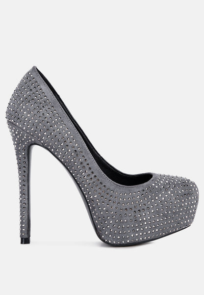 Clarisse Diamante Faux Suede High Heeled Pumps-6