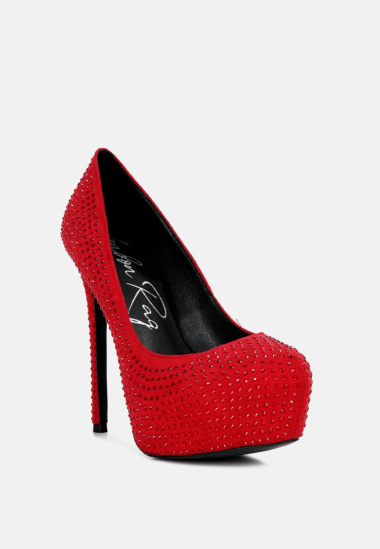 Clarisse Diamante Faux Suede High Heeled Pumps-3