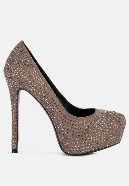 Clarisse Diamante Faux Suede High Heeled Pumps-5