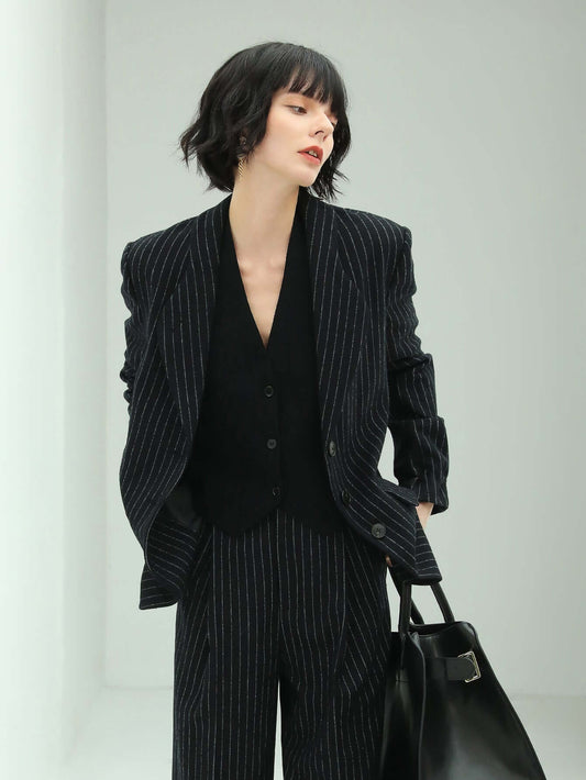Classic Black Pinstripe Tailored Blazer-0