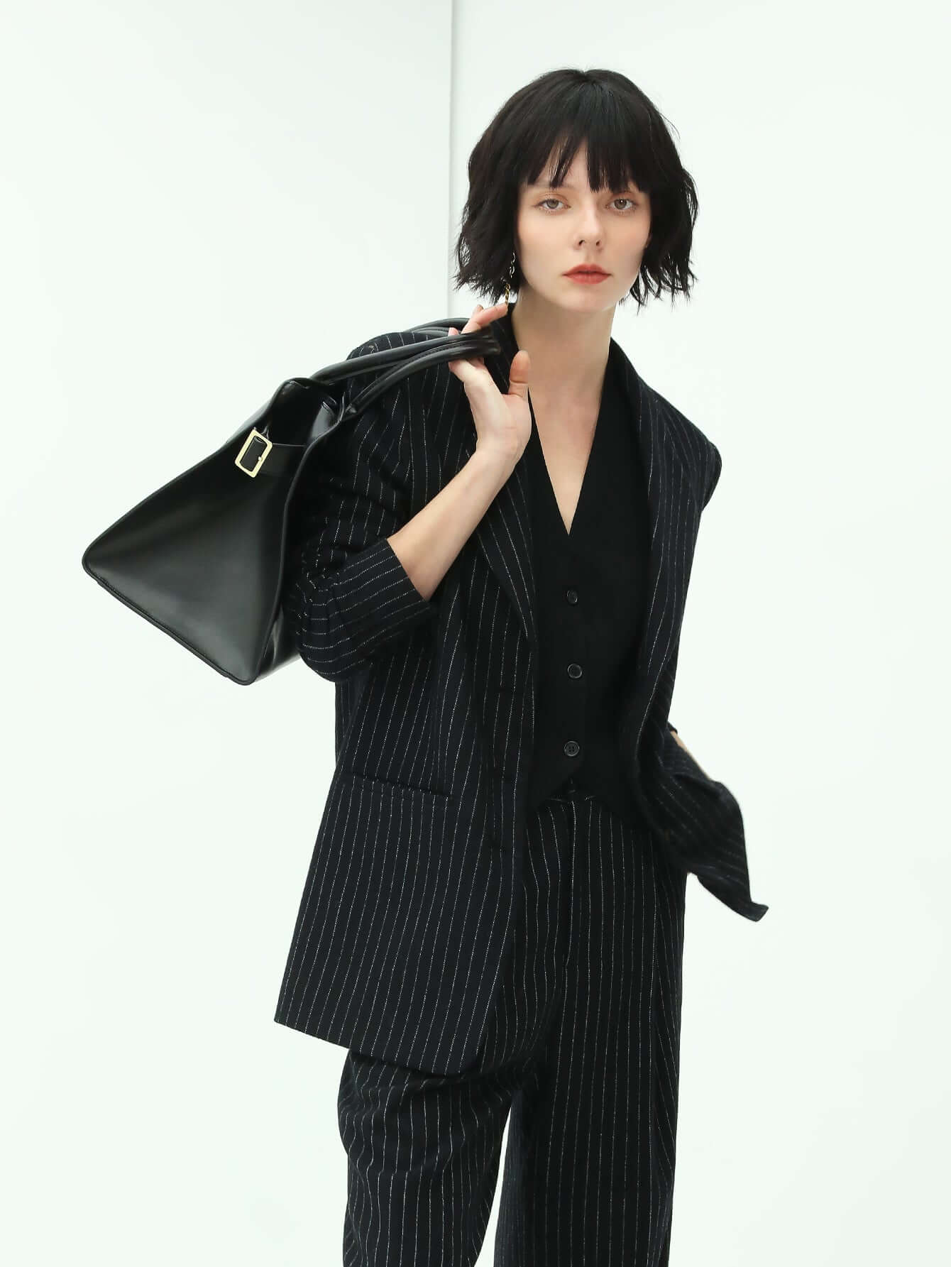Classic Black Pinstripe Tailored Blazer-2