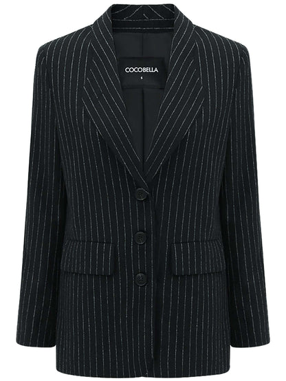 Classic Black Pinstripe Tailored Blazer-3