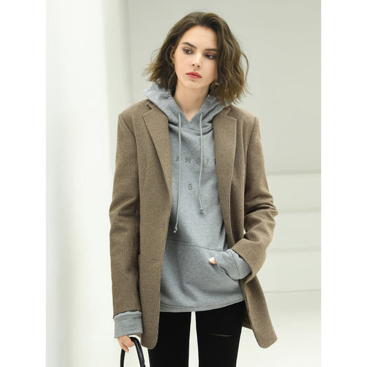 Classic Houndstooth Single Breasted Khaki Blazer-0