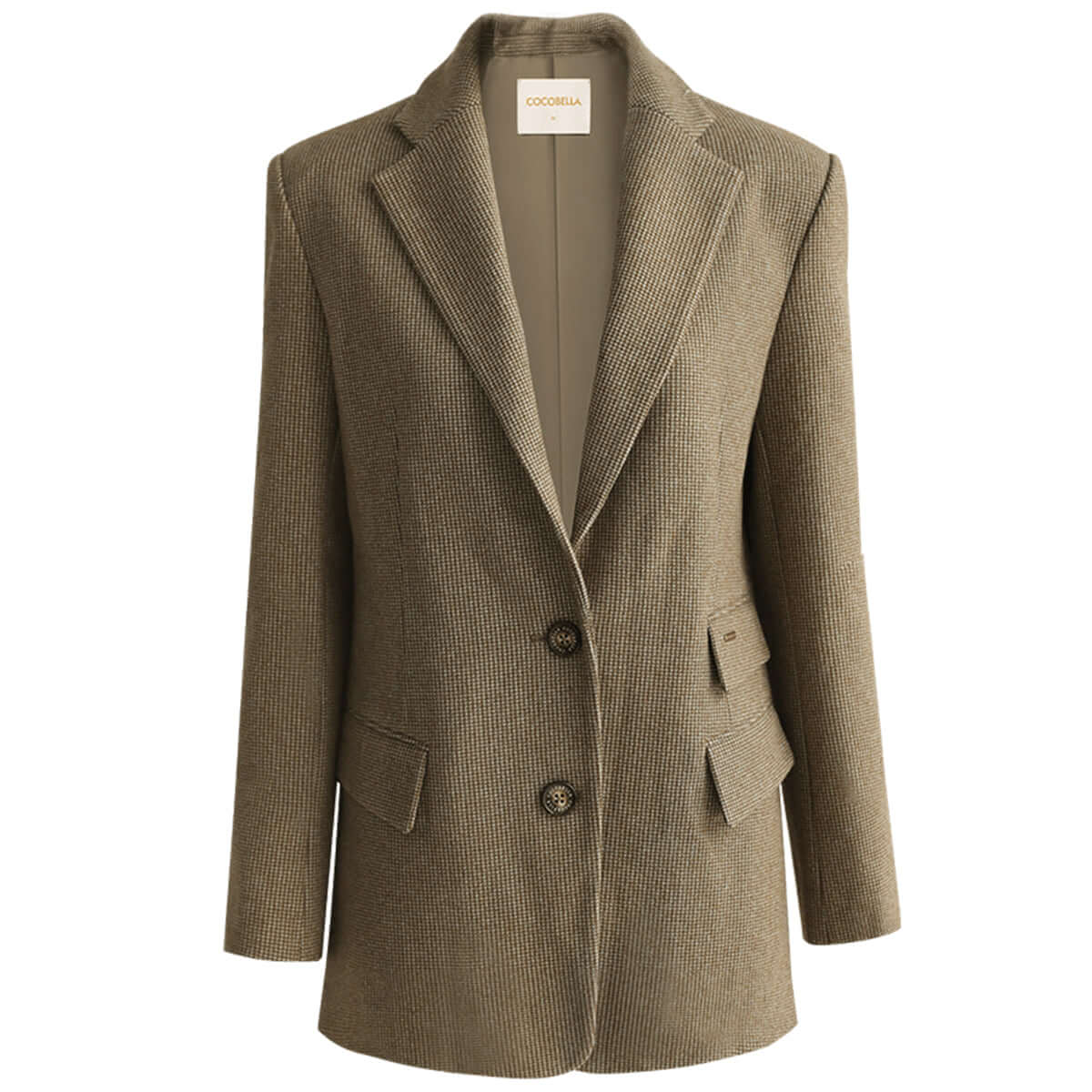 Classic Houndstooth Single Breasted Khaki Blazer-3