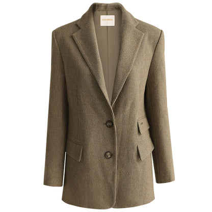 Classic Houndstooth Single Breasted Khaki Blazer-3