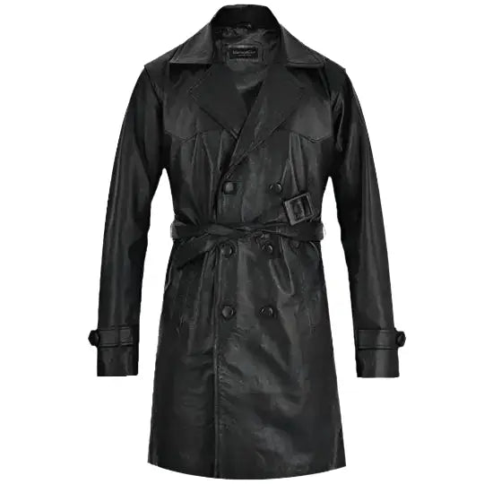 Classic Vintage Leather Trench Coat-0