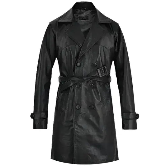 Classic Vintage Leather Trench Coat-0