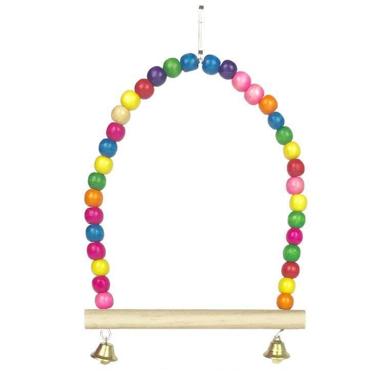 Colorful Beaded Bird Swing With Bells-5