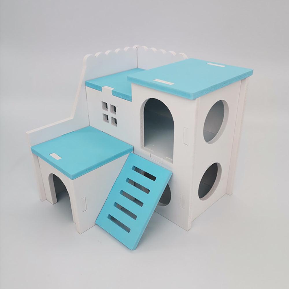 Colorful Double-Storey Hamster Sleeping Nest: A Stylish Wooden Villa Toy For Small Pets-9