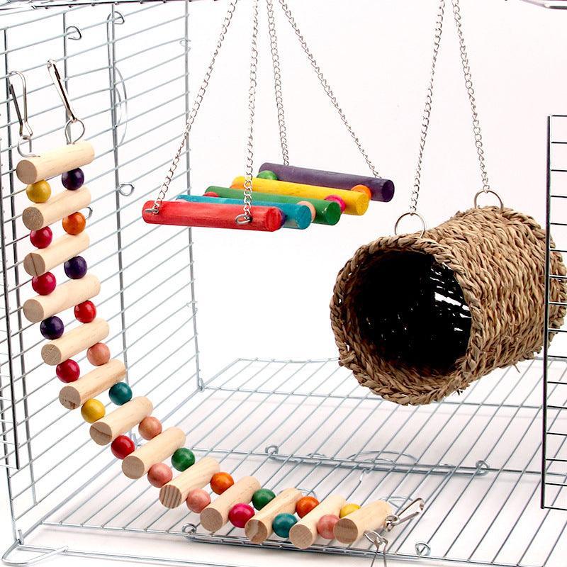 Colorful Wood Parrot Playground: Swing, Climb, And Play!-2