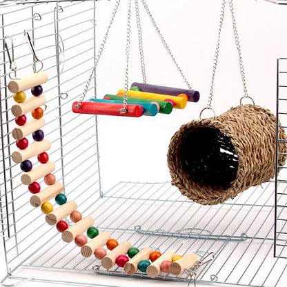 Colorful Wood Parrot Playground: Swing, Climb, And Play!-2