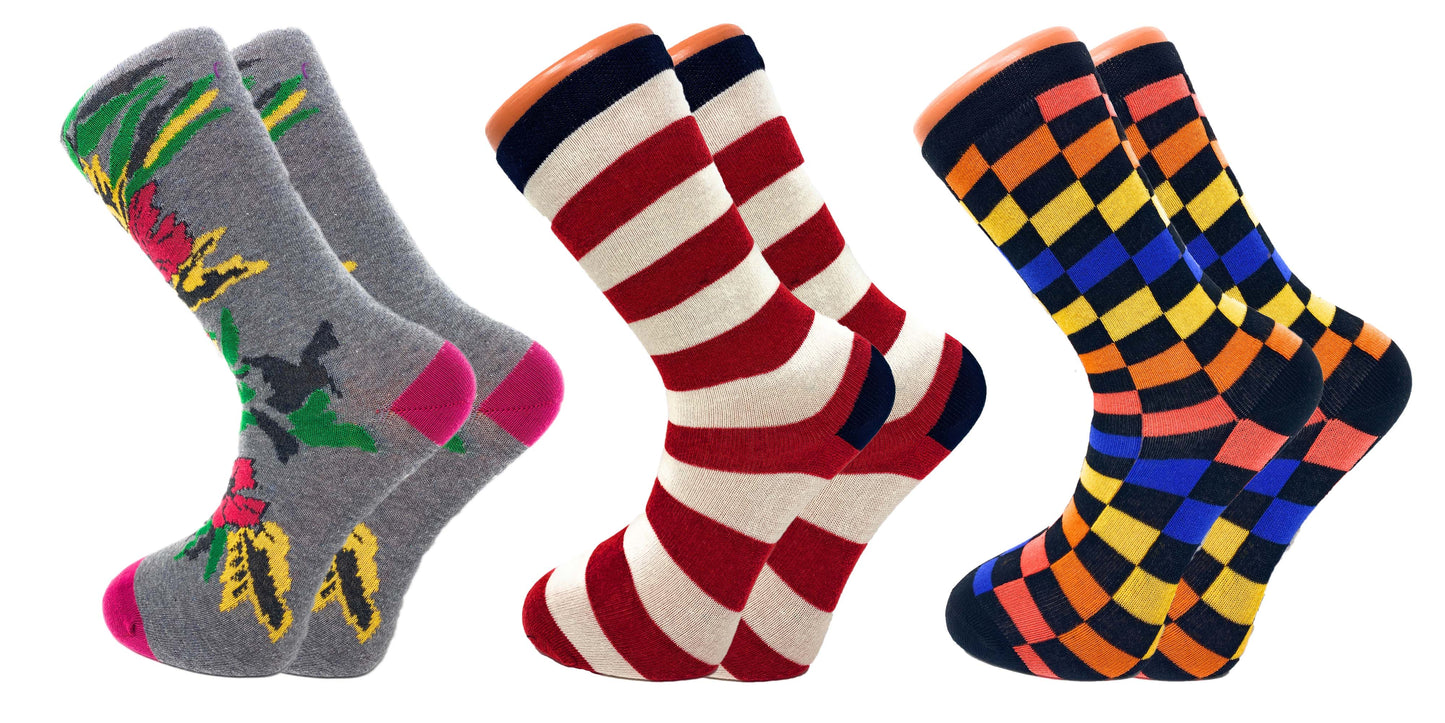 3 Pairs Colorful Fun Crazy Crew Dress Socks – Soft Cotton Blend, Novelty Pattern Socks for Men & Women-4