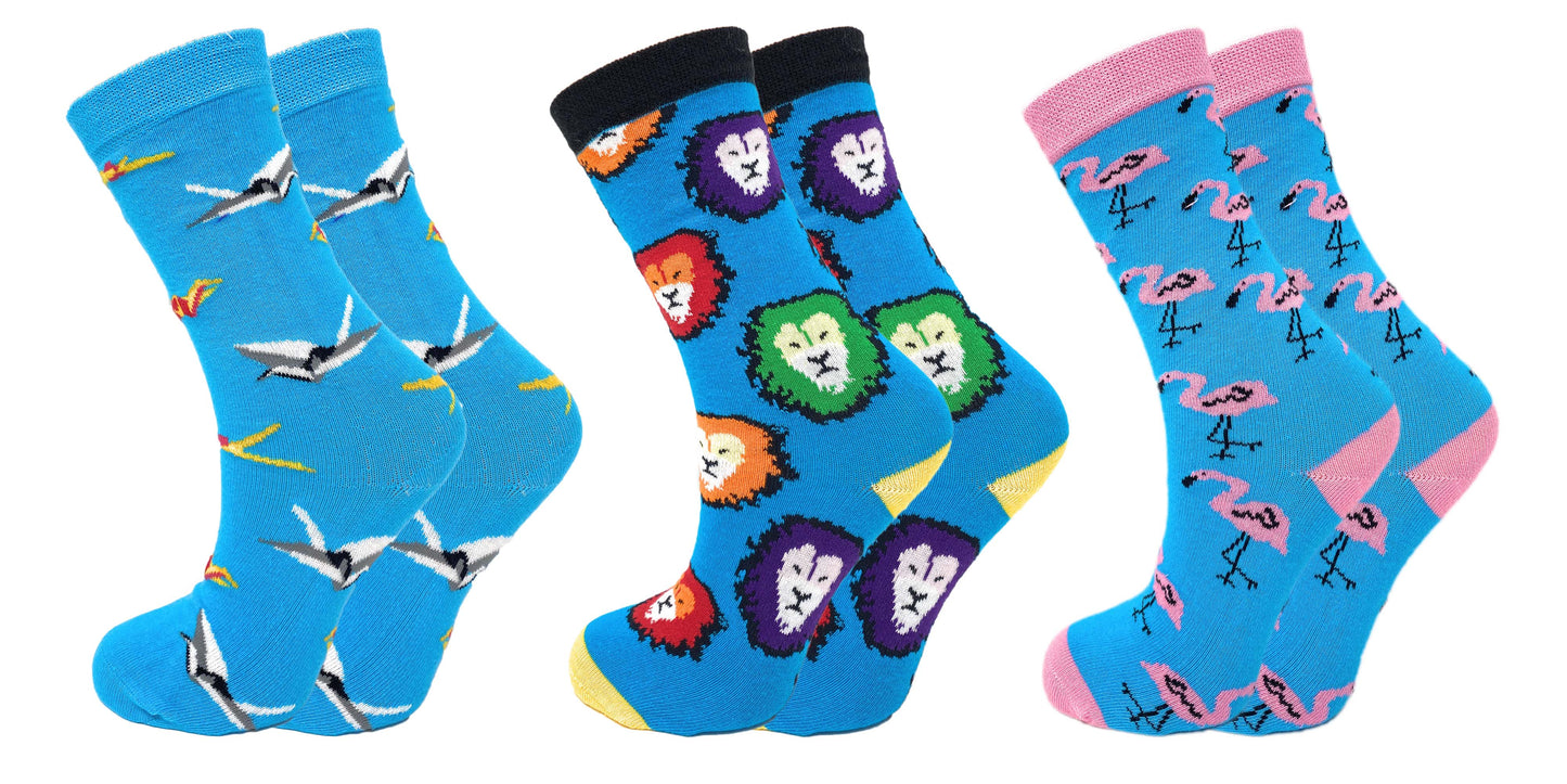3 Pairs Colorful Fun Crazy Crew Dress Socks – Soft Cotton Blend, Novelty Pattern Socks for Men & Women-7