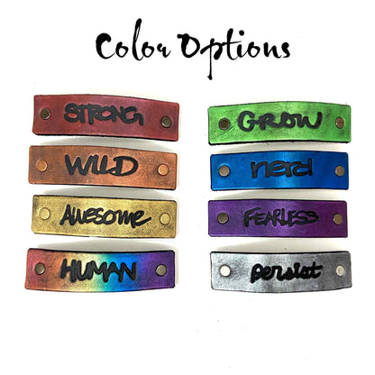 Custom Text Message / Stamped Words, Name, ZIP Code Leather Barrette-3