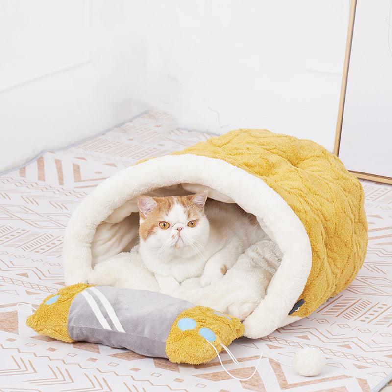 Cozy Cave Cat Bed: Arctic Velvet Game Console-4
