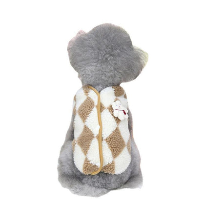 Cozy Checkerboard Plush Pet Vest - Warm Cotton Jacket For Cats And Dogs-1