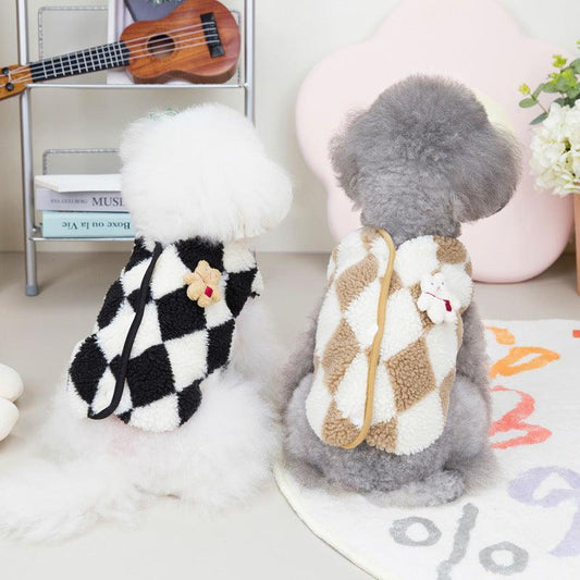 Cozy Checkerboard Plush Pet Vest - Warm Cotton Jacket For Cats And Dogs-0