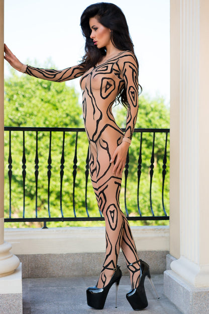 Sheer Mesh Tatto Bodystocking Chilirose Onyx-2