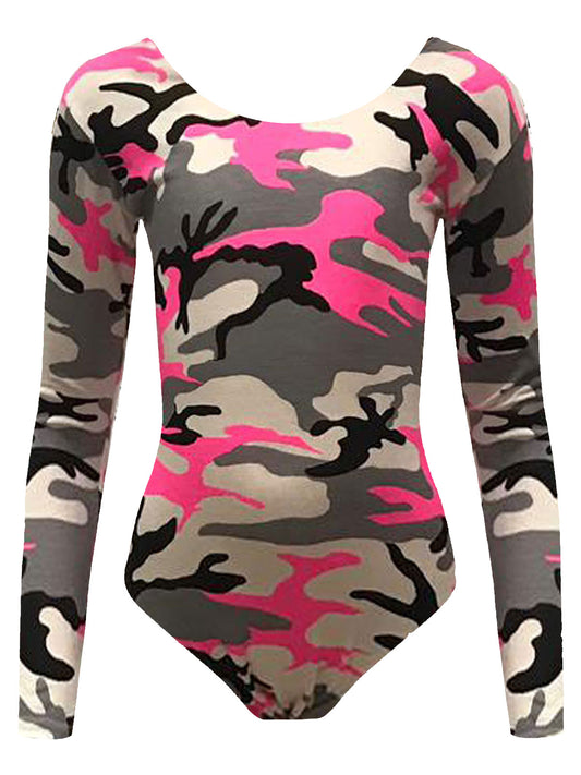 Crazy Chick Girls Pink Camouflage Full Sleeve Leotard-0