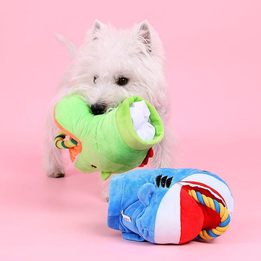 Cuddly Critter Plush Dog Toy - Monster Shark-0