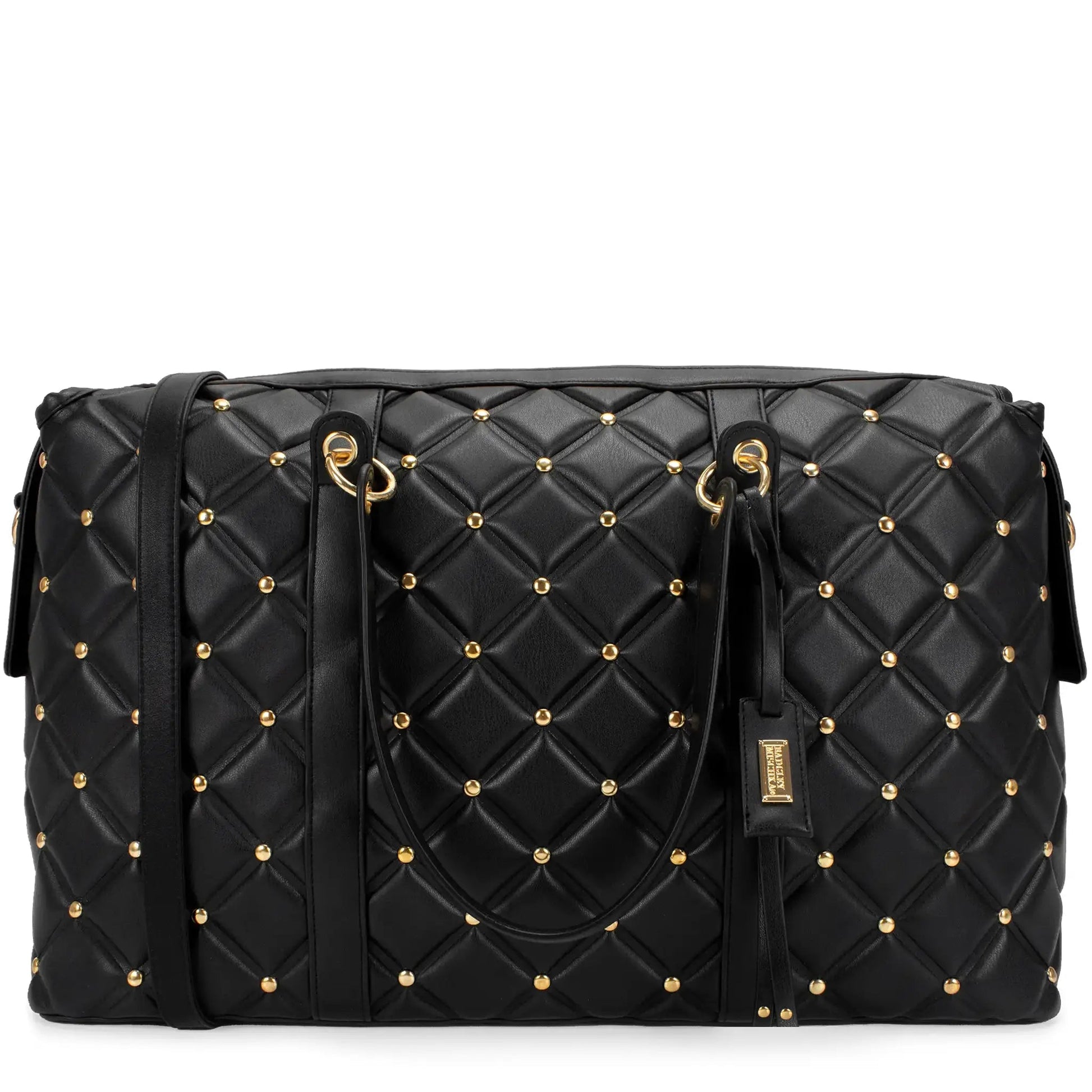 Diamond Quilted Vegan Leather Weekender Tote Bag-0