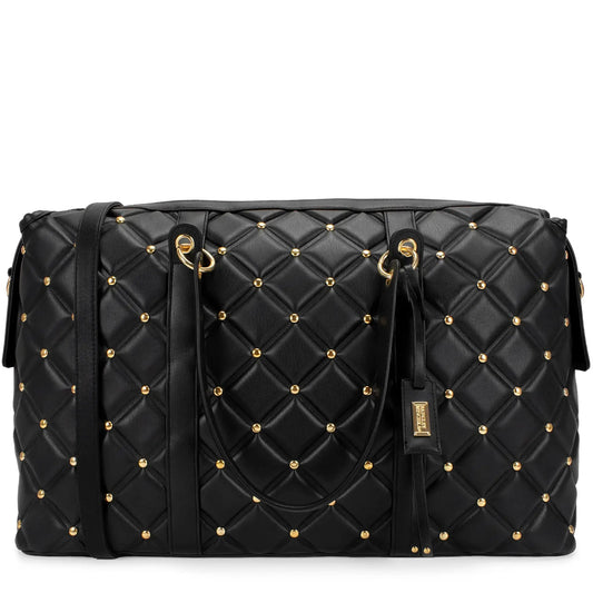 Diamond Quilted Vegan Leather Weekender Tote Bag-0