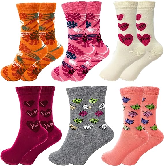 6 Pairs Women’s Colorful Combed Cotton Crew Socks – Soft, Breathable & Stylish – Size 9-11-0