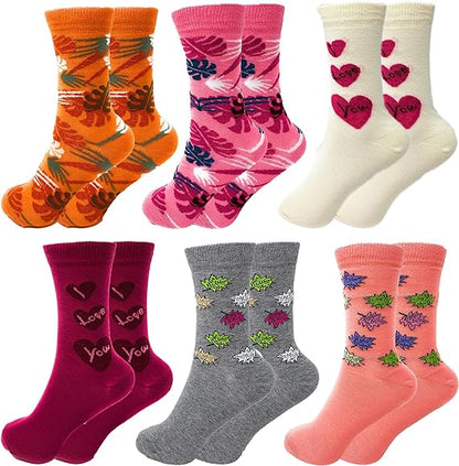 6 Pairs Women’s Colorful Combed Cotton Crew Socks – Soft, Breathable & Stylish – Size 9-11-0