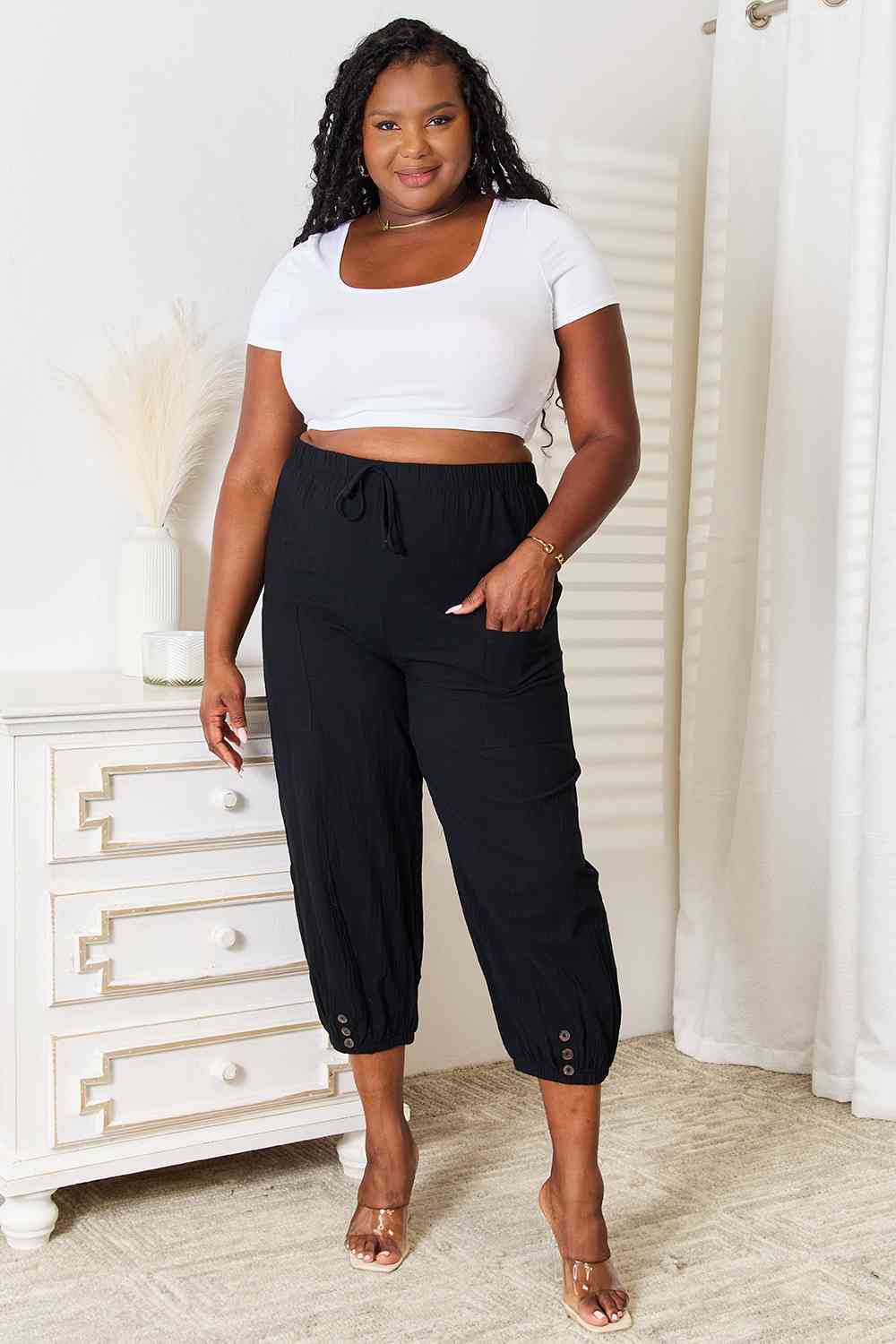 Double Take Decorative Button Cropped Pants-2