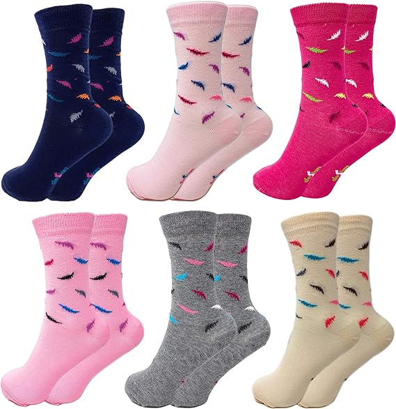 6 Pairs Women’s Colorful Combed Cotton Crew Socks – Soft, Breathable & Stylish – Size 9-11-1