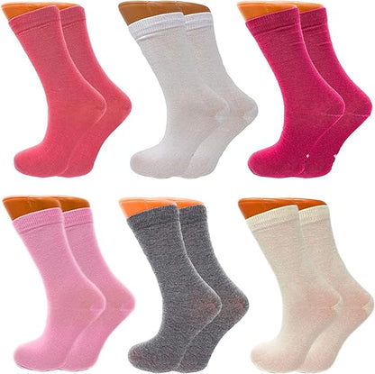 6 Pairs Women’s Colorful Combed Cotton Crew Socks – Soft, Breathable & Stylish – Size 9-11-2