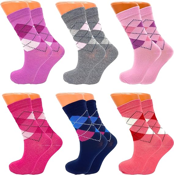 6 Pairs Women’s Colorful Combed Cotton Crew Socks – Soft, Breathable & Stylish – Size 9-11-3