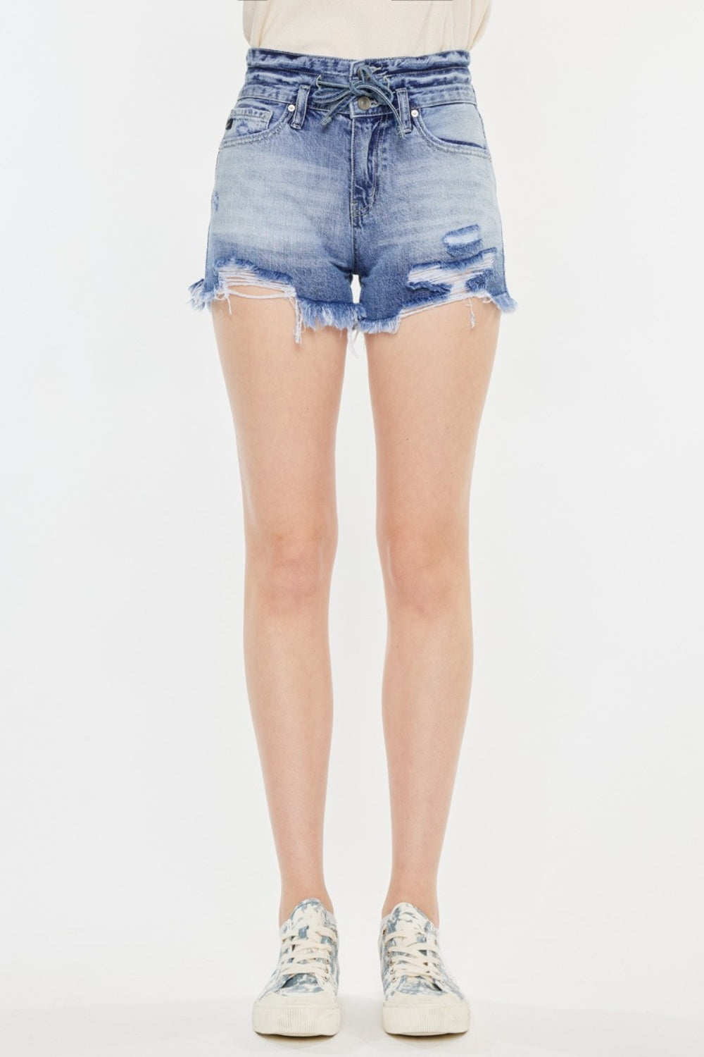 Kancan High Rise Frayed Hem Denim Shorts-2