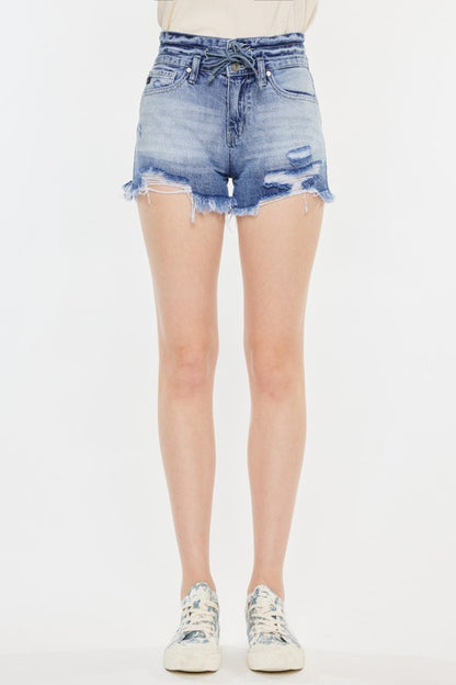 Kancan High Rise Frayed Hem Denim Shorts-2