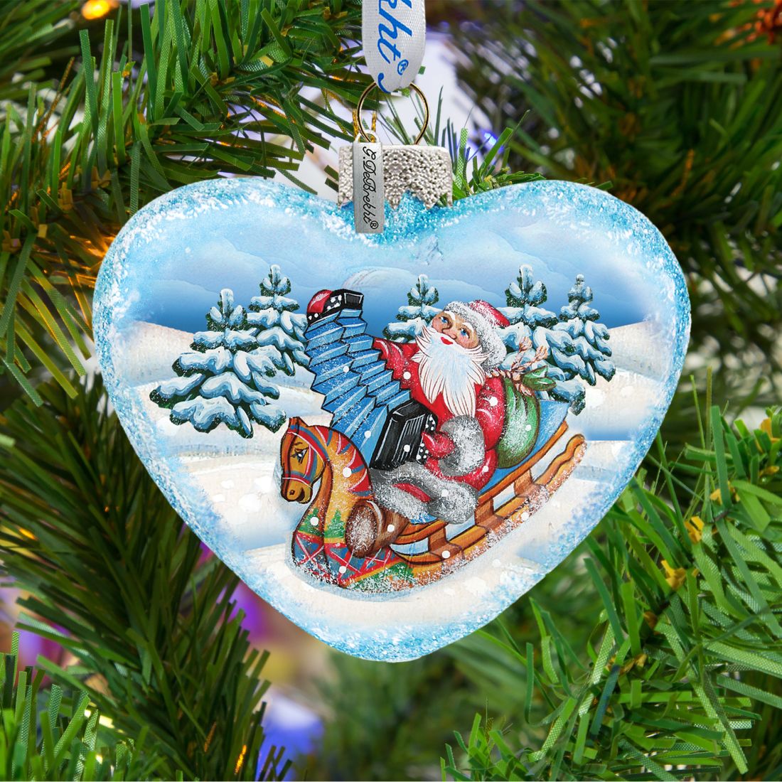 Accordion Santa Glass Ornament by G. Debrekht - Christmas Santa and Snowman Decor - 753-007-2