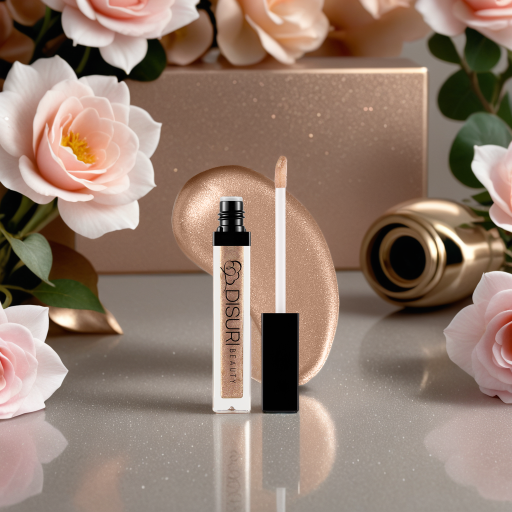 DISURI Beauty Shimmer Lip Gloss - Pink Gold-2