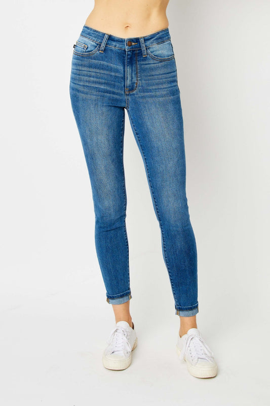Judy Blue Full Size Cuffed Hem Skinny Jeans-0