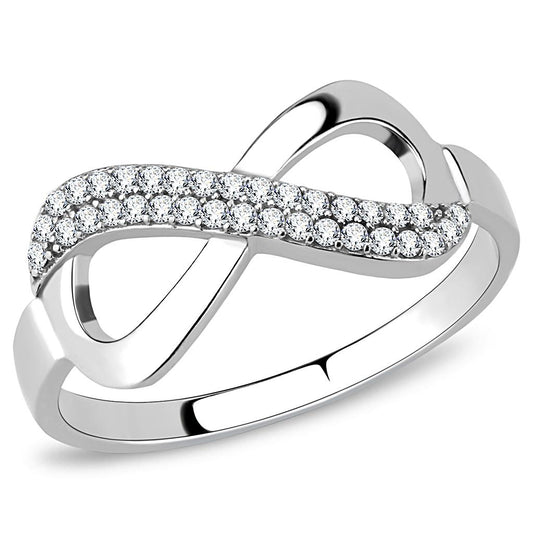 DA054 - High polished (no plating) Stainless Steel Ring with AAA Grade CZ  in Clear-0